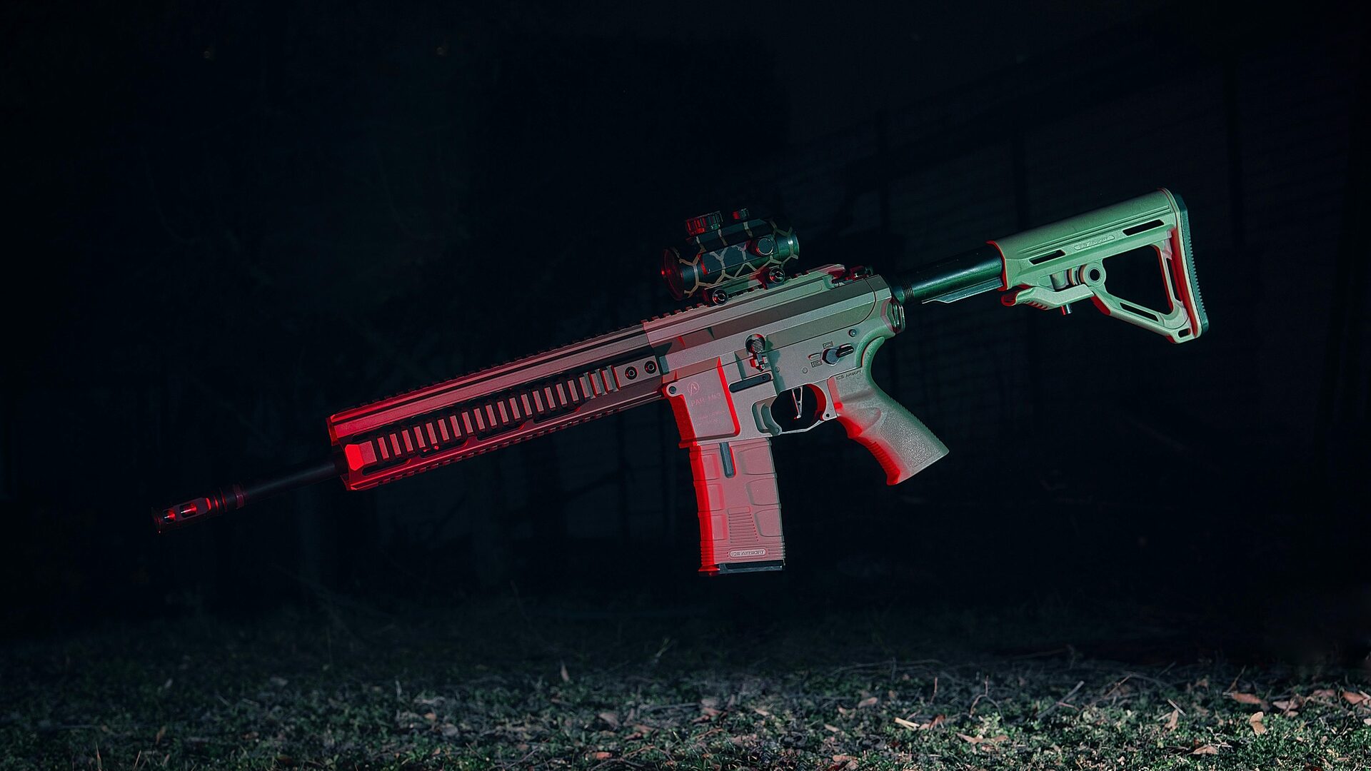 Custom AR-15 with dramatic lighting