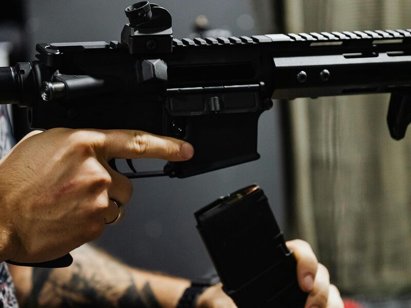 Close-up of AR platform with magazine insertion